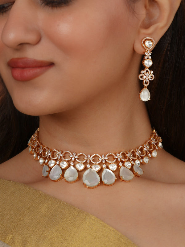 Gold Plated Faux Polki Necklace Set - PK-S389