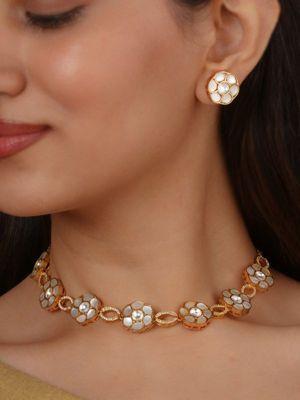 Gold Plated Faux Polki Necklace Set - PK-S390