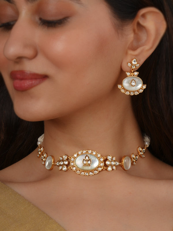 Gold Plated Faux Polki Necklace Set - PK-S391