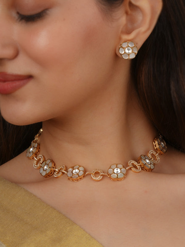 Gold Plated Faux Polki Necklace Set - PK-S394