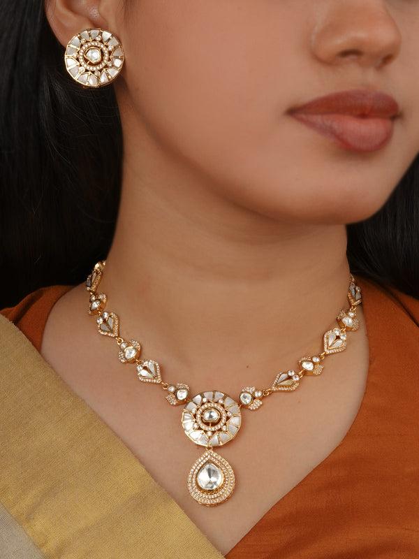 Gold Plated Faux Polki Necklace Set - PK-S399