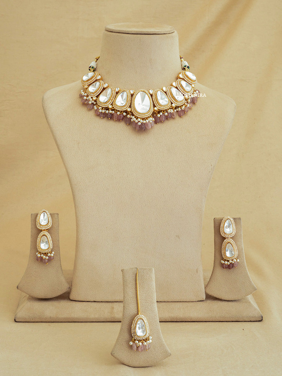 PK-S39P - Faux Diamond Necklace Set With Teeka