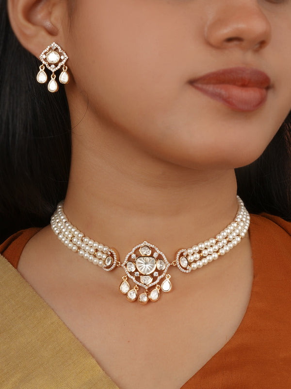 Gold Plated Faux Polki Necklace Set - PK-S400