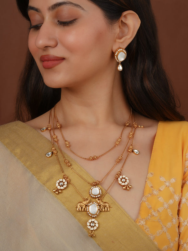 Gold Plated Faux Polki Necklace Set - PK-S405