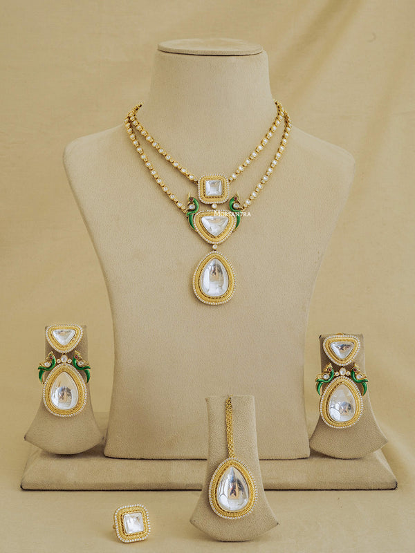 PK-S41 - Faux Diamond Necklace Set With Teeka and Ring