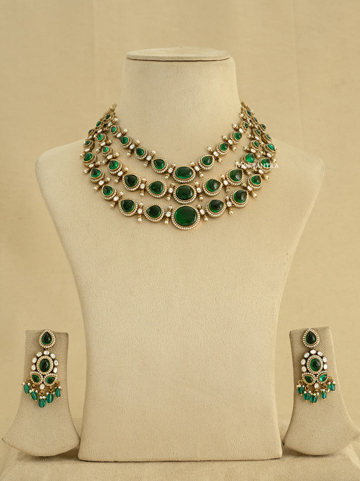 PK-S55GR - Faux Diamond Necklace Set