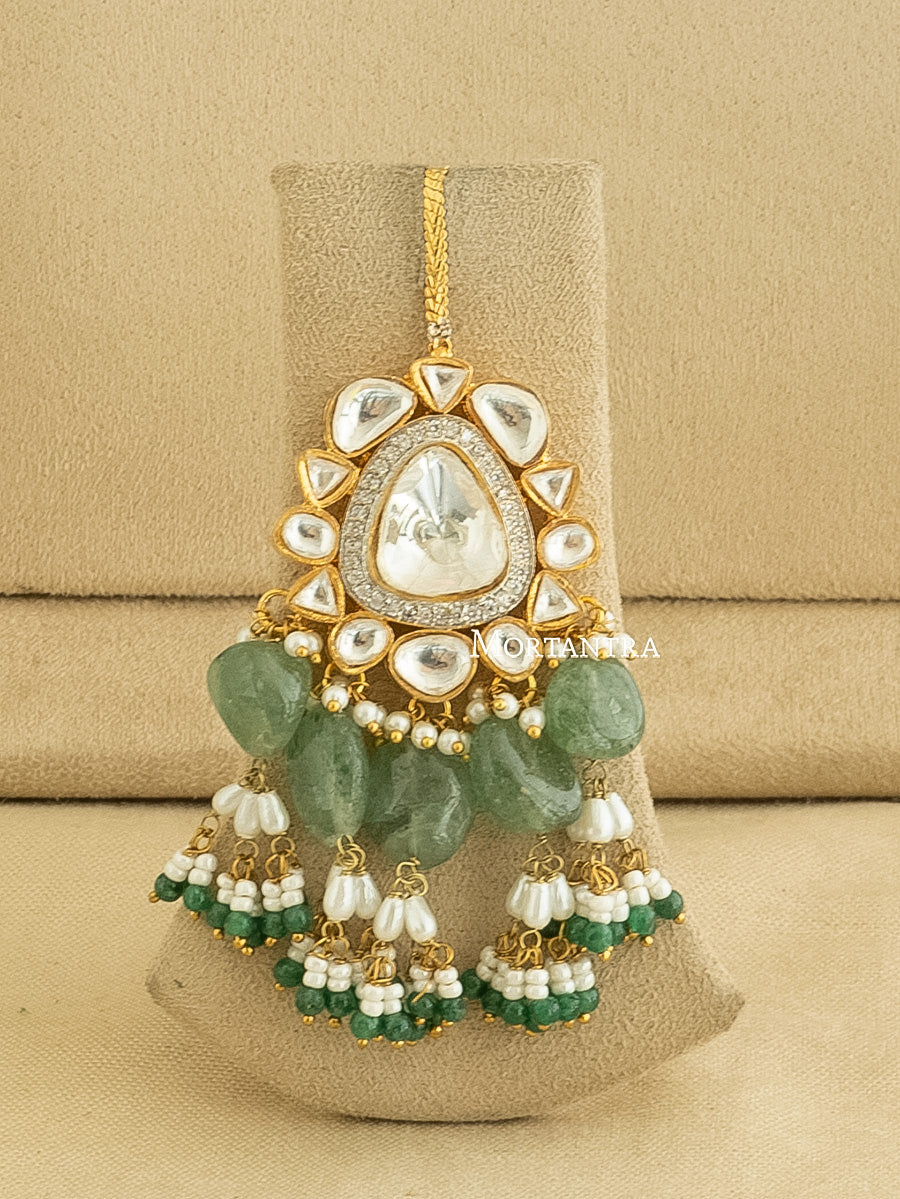PK-S64 - Multicolor Gold Plated Bridal Faux Diamond Medium Necklace Set With Teeka
