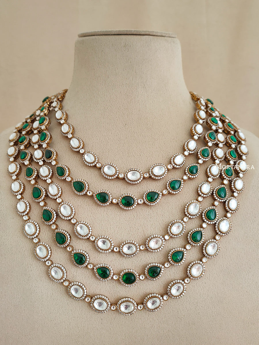 PK-S71WGR - Green Color Bridal Faux Diamond Medium Necklace Set