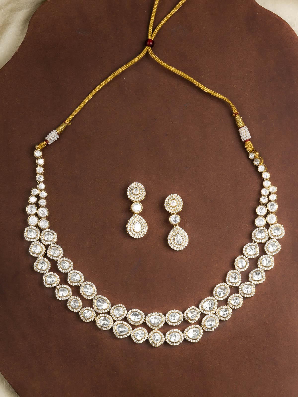 PK-S73 - White Color Faux Diamond Necklace Set