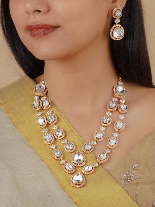 PK-S97 - White Color Gold Plated Faux Polki Necklace Set