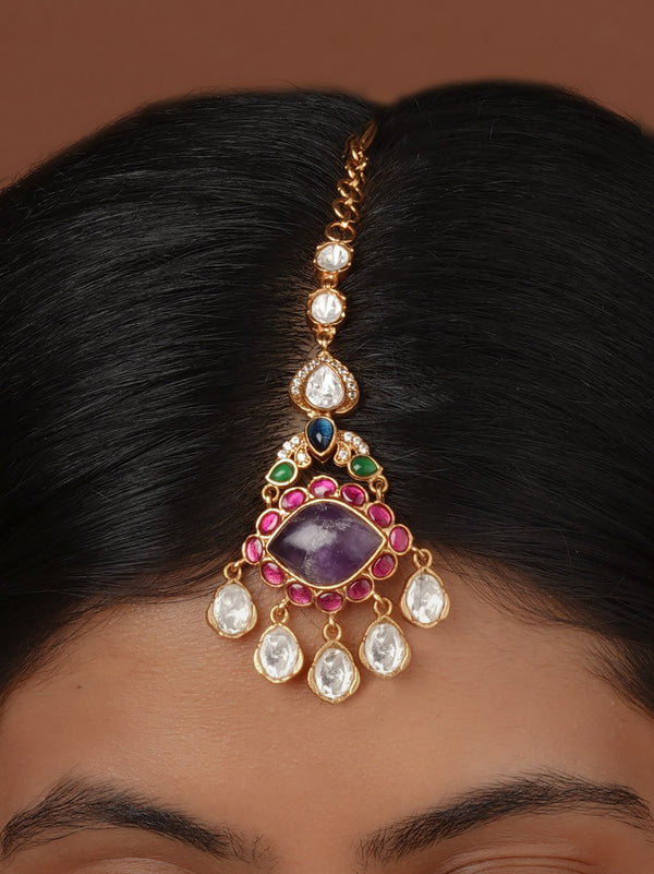 Multicolor Gold Plated Faux Polki Maangteeka - PK-T50M