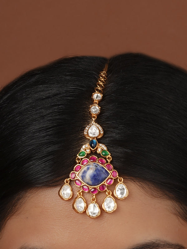 Multicolor Gold Plated Faux Polki Maangteeka - PK-T50MB