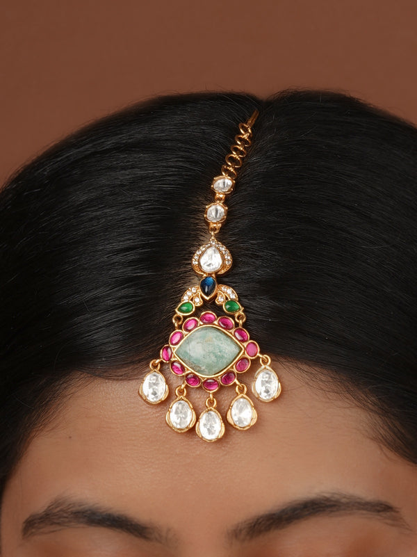 Multicolor Gold Plated Faux Polki Maangteeka - PK-T50MD