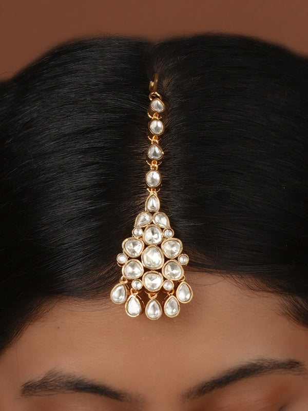 White Color Gold Plated Faux Polki Maangteeka - PK-T52