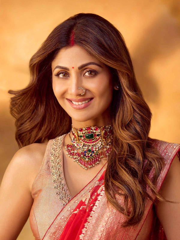 Shilpa Shetty in Mortantra Jadau Necklace Set