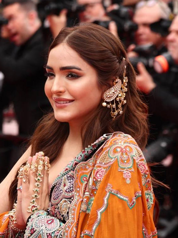 Sonam Chhabra in White Paisley Gold Plated Jadau Kundan Cannes Earrings - ME1139