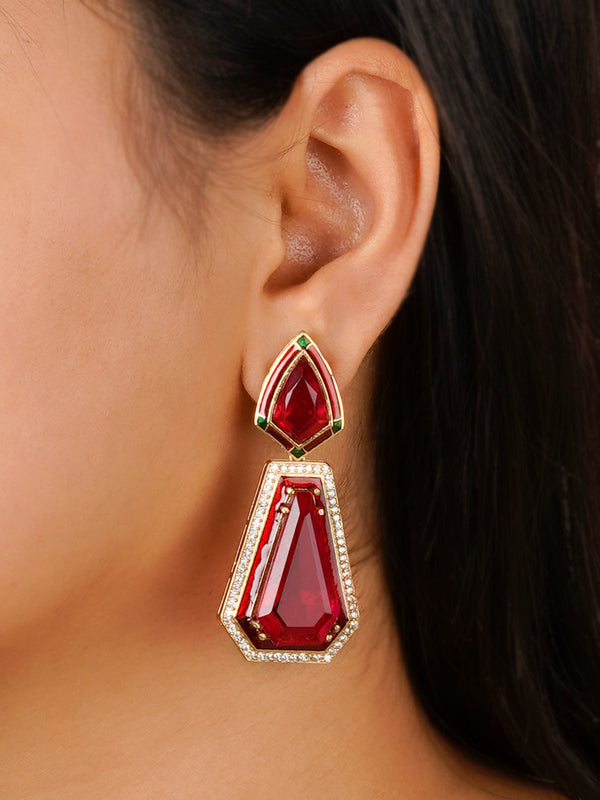 Red Color Gold Plated Contemporary Earrings - TCZ-EAR1R