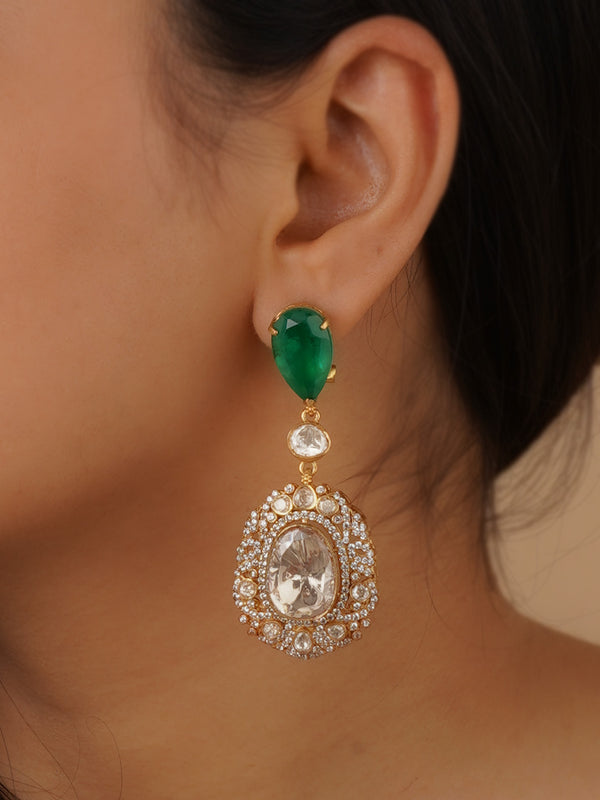 Green Color Gold Plated Moissanite Earrings - TCZ-EAR2GR