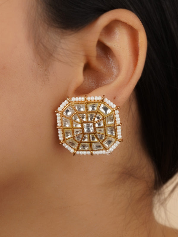 Purple Color Gold Plated Thappa Jadau Kundan Earrings - TJ-E155
