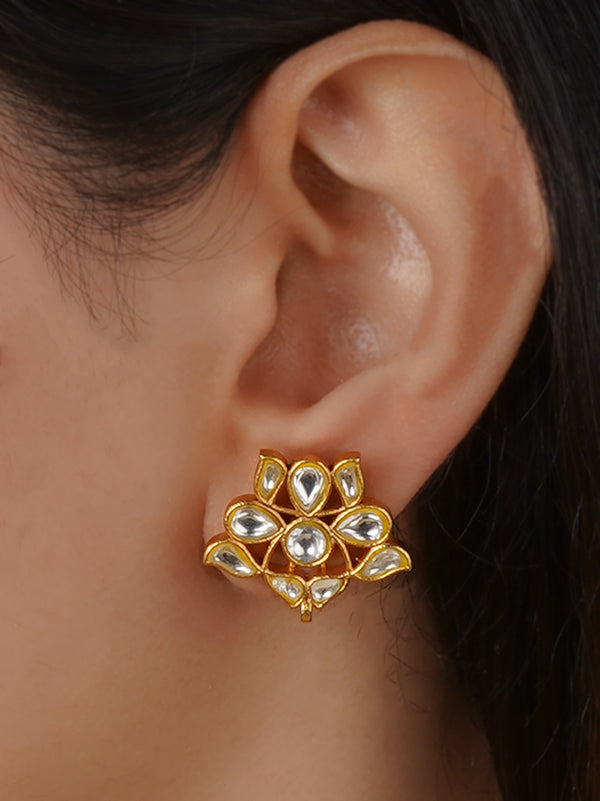 White Color Gold Plated Thappa Jadau Kundan Earrings - TJ-E117