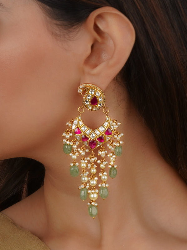 Pink Color Gold Plated Thappa Jadau Kundan Earrings - TJ-E119WP