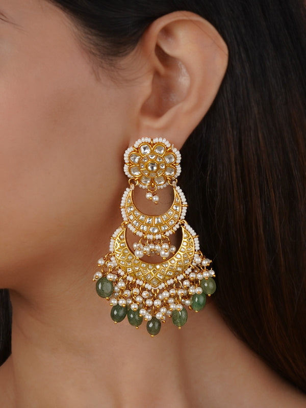 TJ-E125 - Gold Plated Thappa Jadau Kundan Earrings