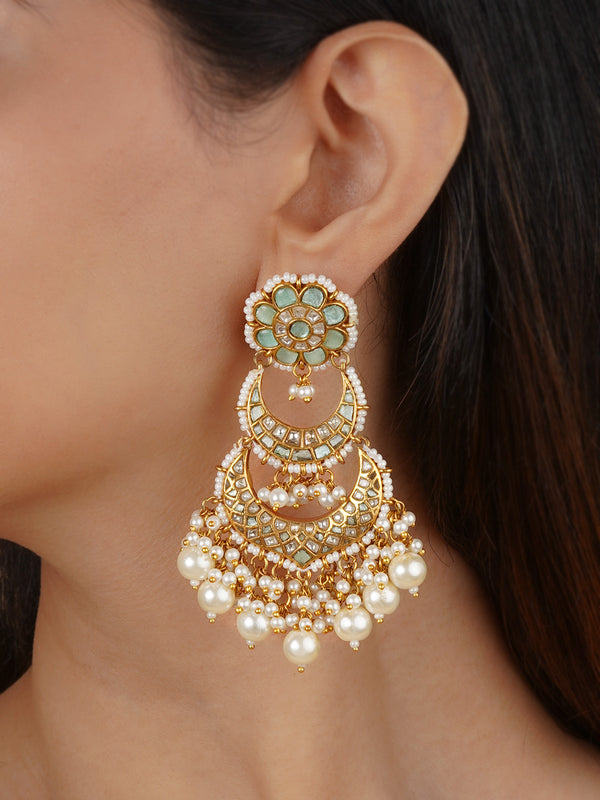 Gold Plated Thappa Jadau Kundan Earrings - TJ-E125