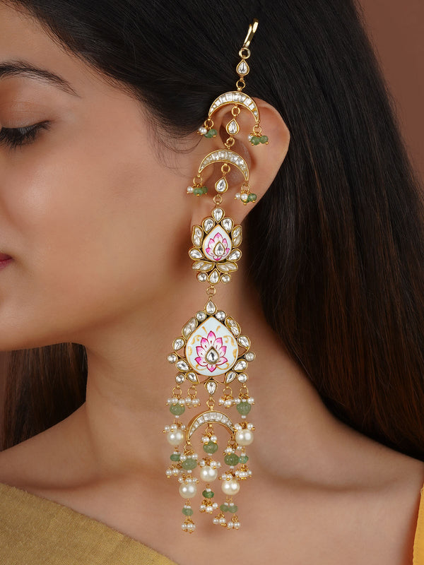 Pink Color Gold Plated Thappa Jadau Kundan Earrings - TJ-E126