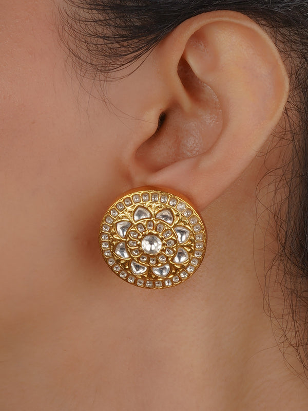 White Color Gold Plated Thappa Jadau Kundan Earrings - TJ-E131