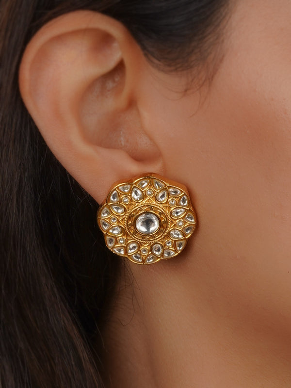 White Color Gold Plated Thappa Jadau Kundan Earrings - TJ-E132