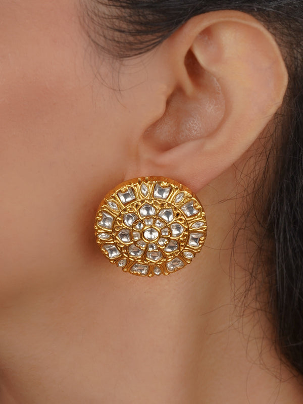 White Color Gold Plated Thappa Jadau Kundan Earrings - TJ-E134