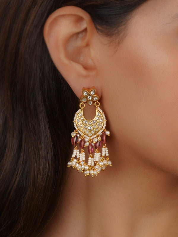 Pink Color Gold Plated Thappa Jadau Kundan Earrings - TJ-E136