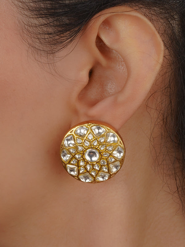 White Color Gold Plated Thappa Jadau Kundan Earrings - TJ-E137