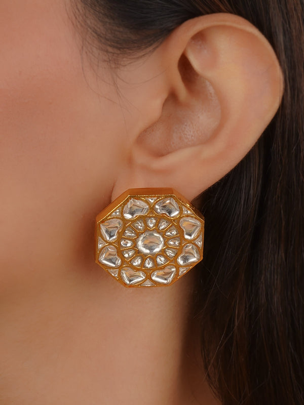 White Color Gold Plated Thappa Jadau Kundan Earrings - TJ-E138