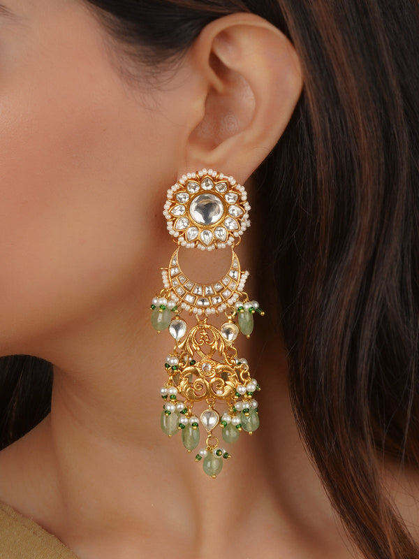 Gold Plated Thappa Jadau Kundan Earrings - TJ-E139