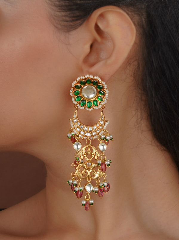 Gold Plated Thappa Jadau Kundan Earrings - TJ-E139