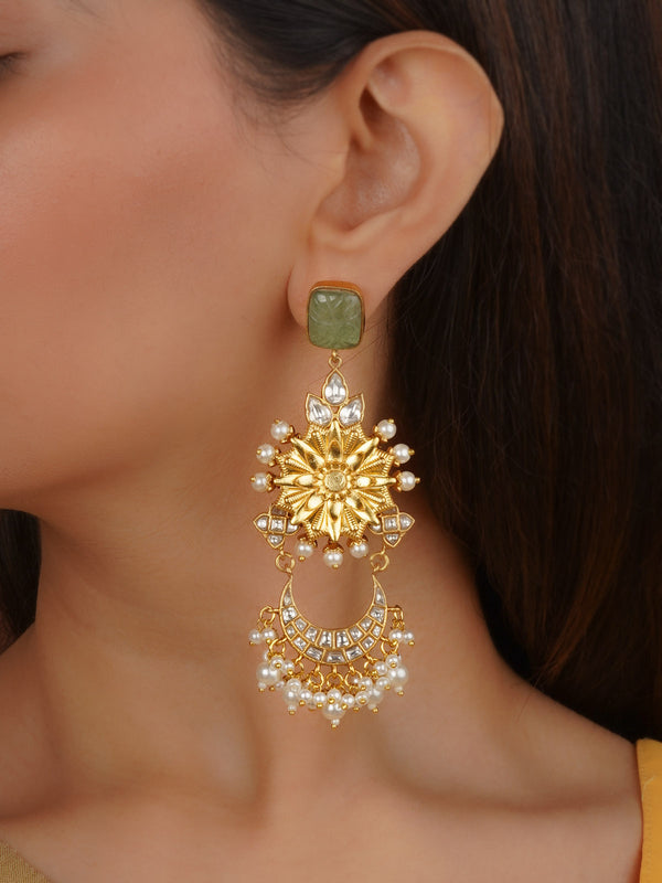 Gold Plated Thappa Jadau Kundan Earrings - TJ-E140