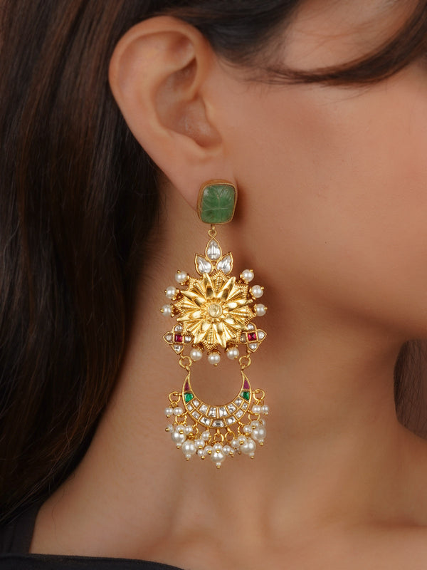 Gold Plated Thappa Jadau Kundan Earrings - TJ-E140