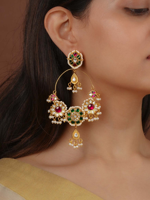 Gold Plated Thappa Jadau Kundan Earrings - TJ-E141