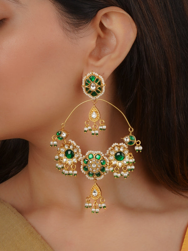 Gold Plated Thappa Jadau Kundan Earrings - TJ-E141