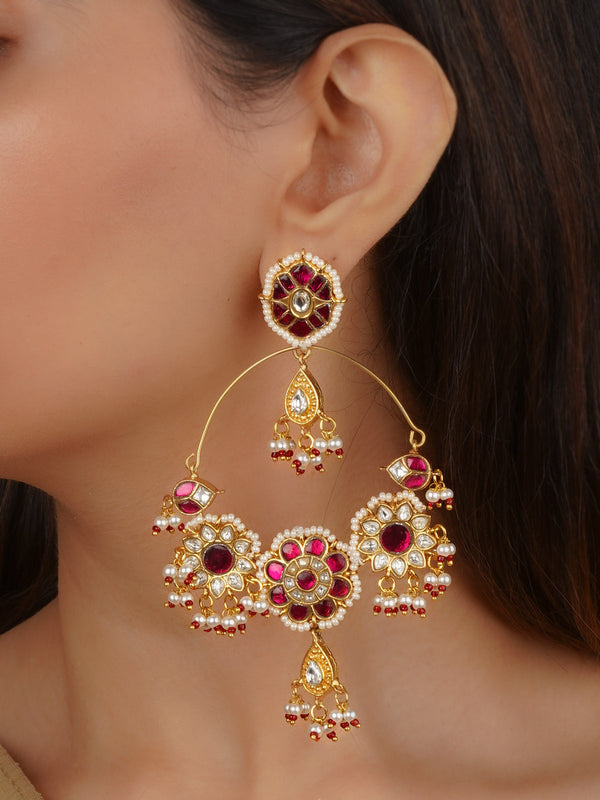 Gold Plated Thappa Jadau Kundan Earrings - TJ-E141