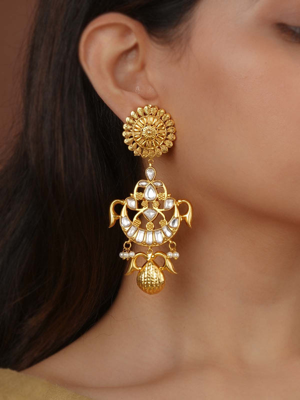 Gold Plated Thappa Jadau Kundan Earrings - TJ-E143