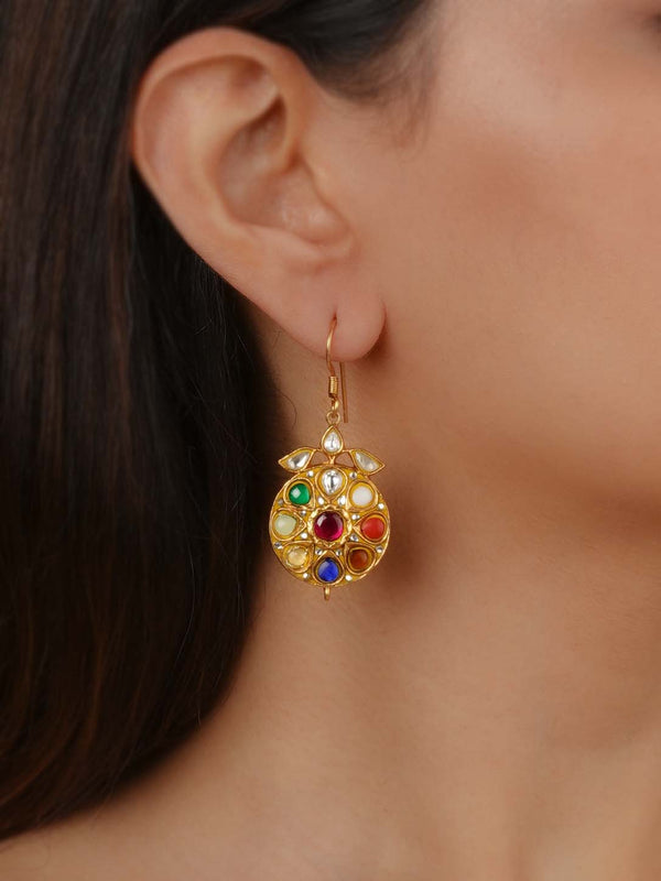 Gold Plated Thappa Jadau Kundan Earrings - TJ-E147