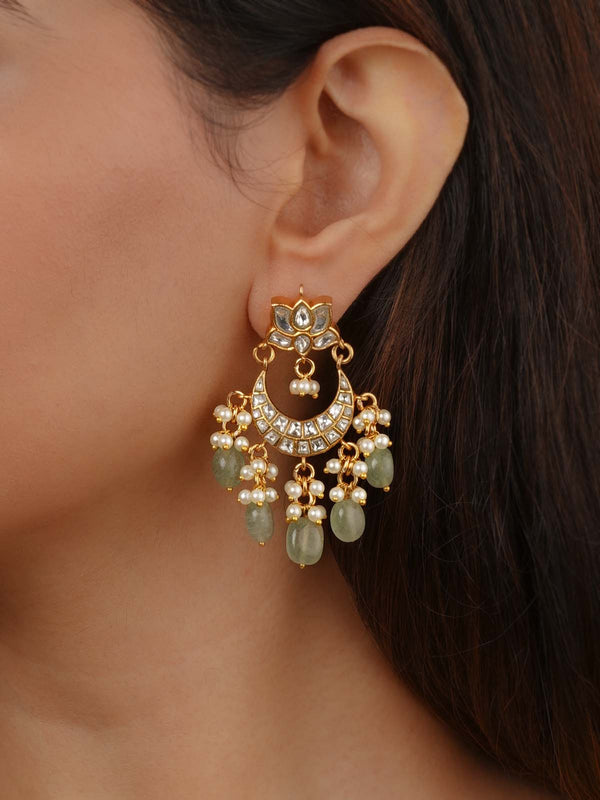 Green Color Gold Plated Thappa Jadau Kundan Earrings - TJ-E37A