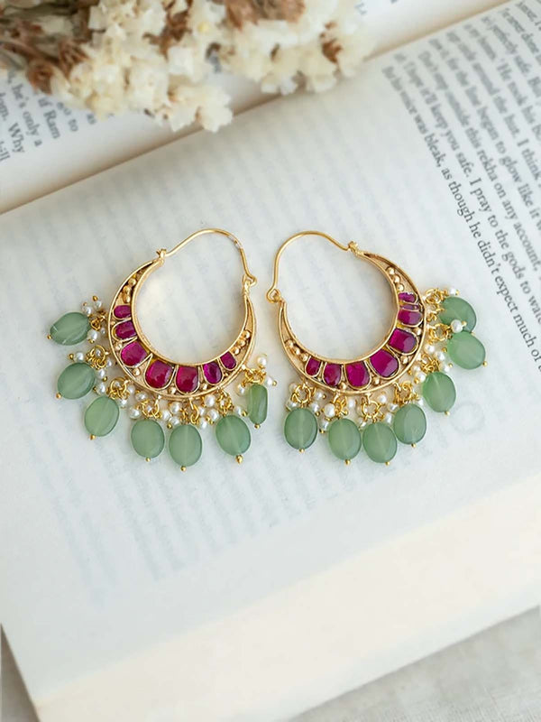 Multicolor Gold Plated Thappa Jadau Kundan Reversible Earrings - TJ-E55M