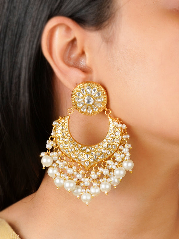 TJ-E97 - White Color Gold Plated Thappa Jadau Kundan Earrings
