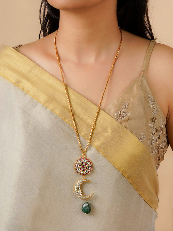 TJ-N16 - Multicolor Gold Plated Thappa Jadau Kundan Necklace