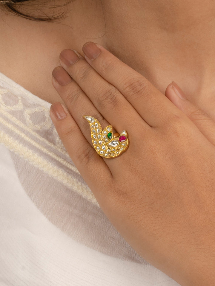 TJ-R38M - Multicolor Thappa Jadau Kundan Ring