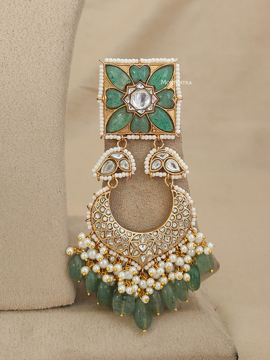 TJ-S114 - Green Color Bridal Thappa Jadau Kundan Choker Necklace Set