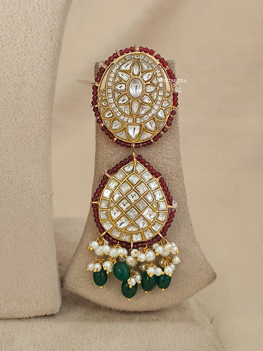 TJ-S117 - Multicolor Bridal Thappa Jadau Kundan Medium Necklace Set